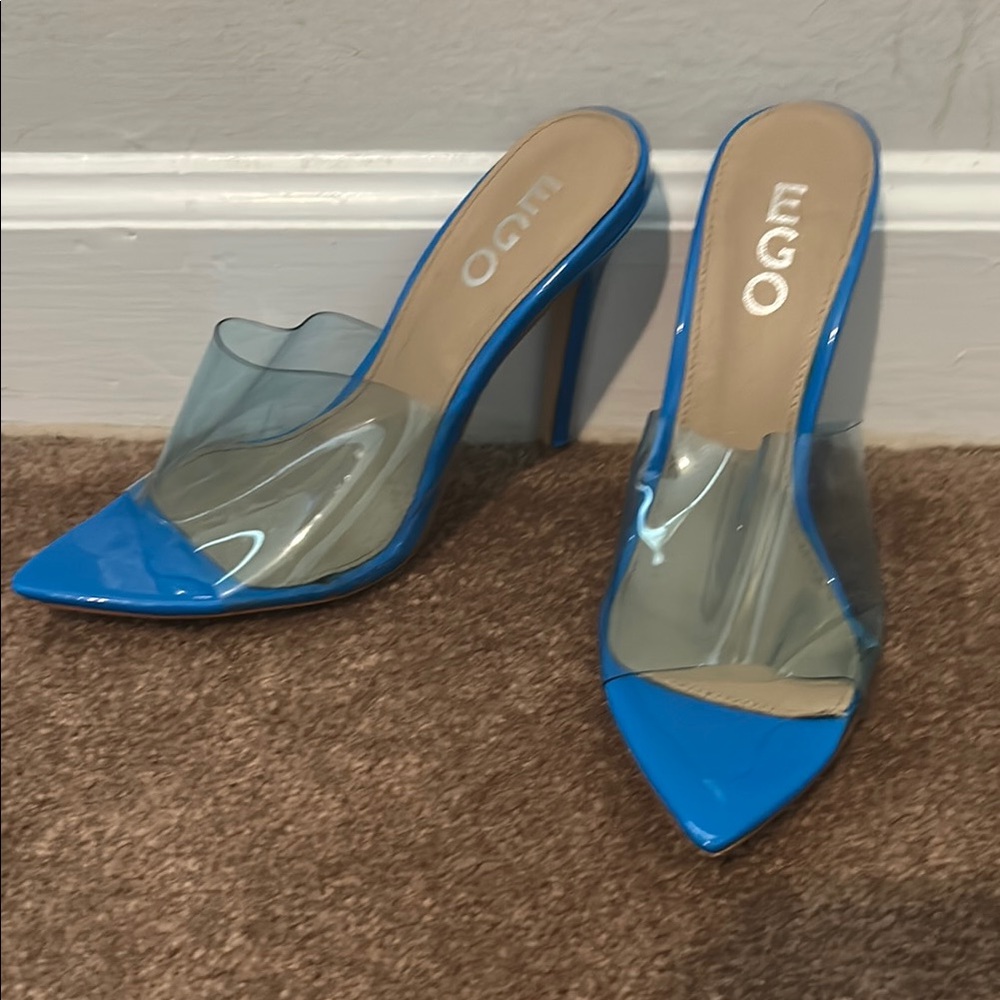 EGO Blue Heels with Transparent Stiletto Design